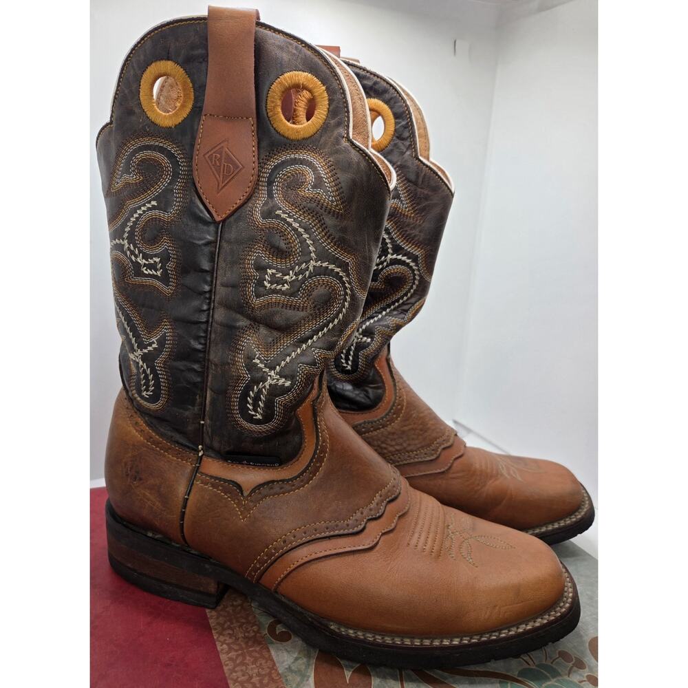 Red Diamond Sz 7 E Leather Embroidered Square Toe Rodeo Cowboy Boot Mid Calf